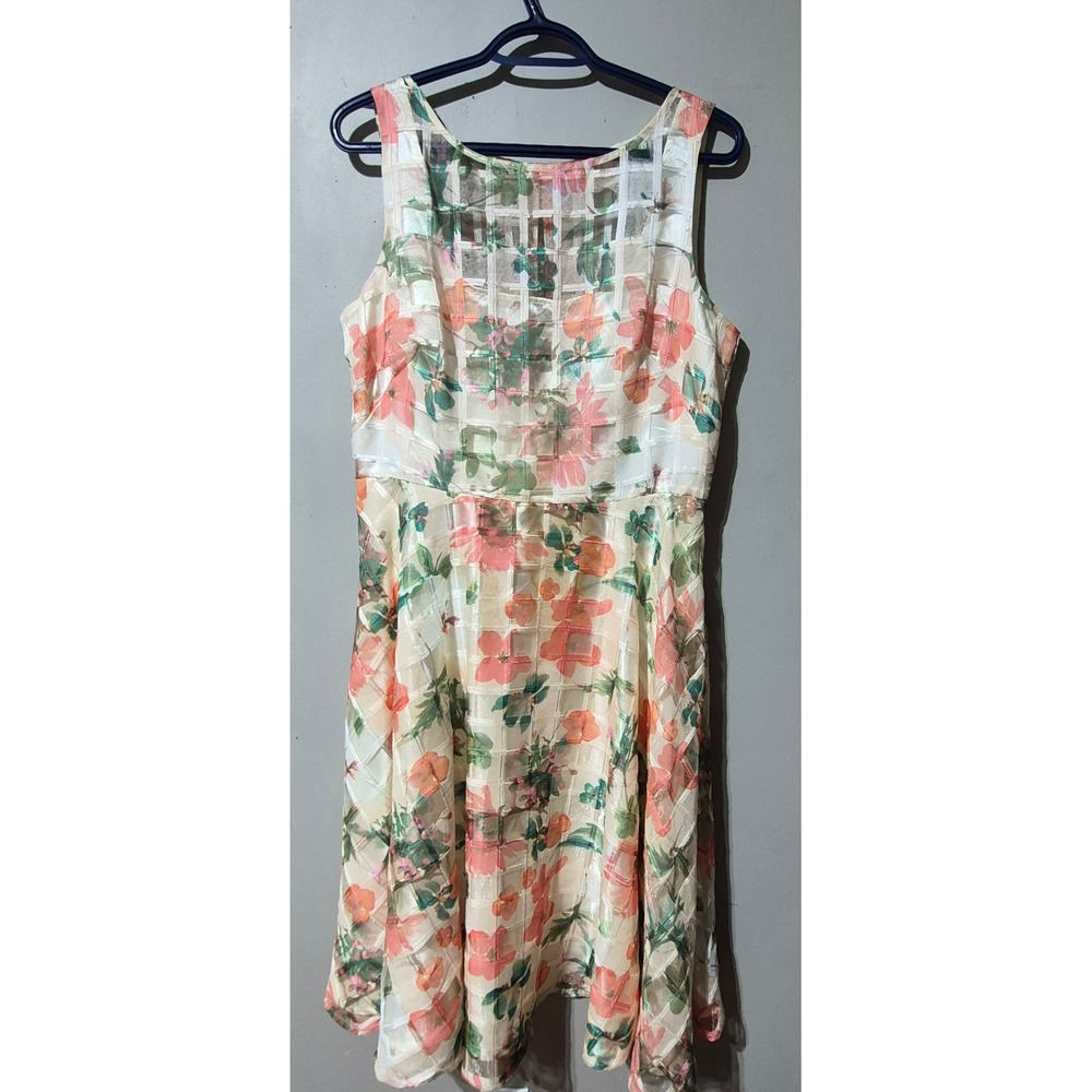 Julian Taylor New York Floral Fit Flare Dress Orange Pink Cream Size 12 RN 67473